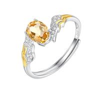 Bague De Fiançailles Ovale En Argent Sterling 925 Pour Femme, Plaquée Or 14 Carats, Avec Ailes D'Ange Gardien, Zircone Cubique, Alliance De Promesse D'Éternité Et Citrine