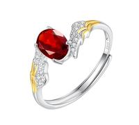 Bague De Fiançailles Ovale En Argent Sterling 925 Pour Femme, Plaquée Or 14 Carats, Avec Ailes D'Ange Gardien, Zircone Cubique, Alliance De Promesse D'Éternité Et Rubis