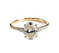 Bague de fiançailles plaquée or 14 carats avec oxyde de zirconium ovale rond 1,5 carat pour femme et elle - Bague d'éternité en oxyde de zirconium - Faux diamant - Confortable - Taille 6
