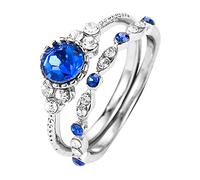Bague de fiançailles pour femme 2 pièces avec coffret cadeau, bague de suggestion en argent, bague de fiançailles rétro, bague de fiançailles, bague de promesse, pour fiancée, petite amie, famille, 7