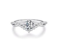 Bague de fiançailles pour femme, diamant moissanite D VVS1 de 1 carat, argent sterling S925, plaqué rhodium, couronne solitaire ronde, promesse de mariage, cadeau d'anniversaire (mélodie), N, Argent