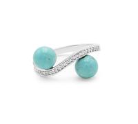 Bague de fiançailles pour femme en argent sterling 925 avec 2 pierres turquoises et topaze blanche ondulée, R 1/2, Pierre précieuse., Turquoise