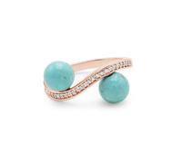 Bague de fiançailles pour femme en argent sterling 925 avec 2 pierres turquoises et topaze blanche ondulée, N 1/2, Pierre précieuse., Turquoise