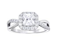 Bague de fiançailles pour femme en argent sterling 925 avec zircone cubique ronde et tête octogonale Taille 7