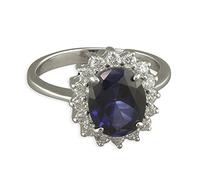 Bague de fiançailles pour femme en argent sterling avec saphir synthétique bleu et oxyde de zirconium blanc (CZ) ovale - Réplique de Kate Middleton/Princess Diana/The Royal Ring. Disponible en tailles