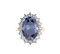 Bague de fiançailles Princesse Diana en argent sterling 925 plaqué or avec iolite et moissanite, forme ovale et ronde, bijou de luxe fait main pour femme | LKJR_0375