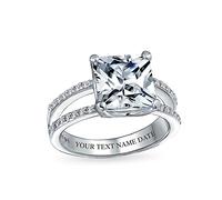 Bague de fiançailles solitaire classique traditionnelle en zircon cubique 3CT carré AAA CZ taille princesse pour femme en argent sterling .925 avec bande milgrain pavé.