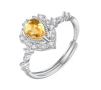 Bague De Fiançailles Solitaire En Argent Sterling 925 En Forme De Larme Pour Femme, Bague En Pierre Précieuse Naturelle Taille Poire, Bande De Feuille En Oxyde De Zirconium, Bague De Cocktail, De