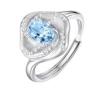 Bague De Fiançailles Solitaire Halo En Argent Sterling 925 Pour Femme, Taille Ovale, Pierre Précieuse Naturelle, Ajustable, Cz, Romantique, Rose, Cocktail, Mariage, Promesse, Topaze