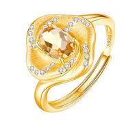 Bague De Fiançailles Solitaire Halo En Argent Sterling 925 Pour Femme, Taille Ovale, Pierre Précieuse Naturelle, Ajustable, Plaquée Or Cz, Forme Rose, Bague De Cocktail, Promesse De Mariage, Citr