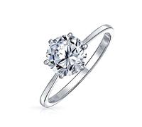 Bague de fiançailles solitaire intemporelle 1,5CT 6 griffes AAA CZ 6 griffes classique ronde brillant pour femme, bande fine simple 1MM en argent sterling .925