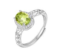Bague De Fiançailles Solitaire Ovale En Argent Sterling 925 Pour Femme, Bague Réglable En Pierres Précieuses Naturelles À Facettes, Bande Creuse En Zircone Cubique, Alliance De Cocktail Et De Ma