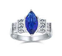 Bague De Fiançailles Solitaire Ovale Marquise En Saphir Bleu Simulé De Style Art Déco Pour Femme En Argent Sterling .925 Personnalisable De Domaine Vintage