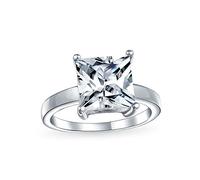 Bague de fiançailles solitaire personnalisée classique intemporelle 3CT AAA CZ carrée taille princesse pour femmes en argent sterling .925 bande simple personnalisable