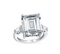 Bague de fiançailles solitaire style Art Déco avec une grande pierre de 7 carats en oxyde de zirconium AAA, taille émeraude, pour femmes, avec pierres latérales baguette et fine bande en argent