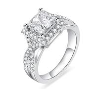 Bague de fiançailles vintage en moissanite taille princesse 2 carats pour femme, couleur D VVS1, halo de diamants créés en laboratoire, bague à tige fendue en argent sterling S925, plaqué or blanc 18