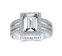 Bague De Fiançaillesilles De Style Art Déco 3Ct Rectangle Aaa Cz Emeraude Pour Femmes Large Bande .925 Argent Sterling Personnalisable Gravé