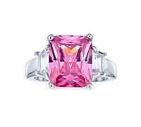 Bague De Fiançaillesilles De Style Art Déco En Argent Sterling 8Ctw Rose Aaa Cz Rectangle Coupe Emeraude Pour Femmes Bague En Zircone Cubique