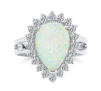 Bague De Fiançaillesilles En Forme De Poire 10Ct Avec Opale Blanche Créée Bague De Fiançaillesilles Pour Femmes En Argent Sterling 925 Pierre De Naissance D'Octobre Personnalisable