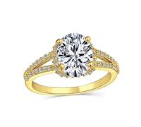 Bague De Fiançaillesilles Traditionnelle 3Ct Aaa Cz Brilliant Cut Solitaire Ovale Pour Femmes Avec Anneau Mince Jaune 14K Or Jaune Plaqué .925 Argent Sterling