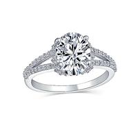 Bague De Fiançaillesilles Traditionnelle 3Ct Aaa Cz Brilliant Cut Solitaire Ovale Pour Femmes Avec Anneau Fin Tige Fendue .925 Argent Sterling