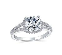 Bague De Fiançaillesilles Traditionnelle 3Ct Aaa Cz Halo Brillant Solitaire Square Cushion Cut Pour Femmes Avec Anneau Mince .925 Argent Sterling