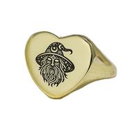 Bague de magicien gravée en forme de cœur | Argent sterling 925 plaqué or | Bijou cadeau, chevalière style vintage, bijou hypoallergénique fait main | LK_PDR_01818_7.5