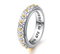 Bague de marguerite pour soulager l'anxiété anneaux spinner You Are My Sunshine Fleur Fidget Bague en argent sterling TDAH Bague anti-stress pour femmes et filles, 64 (20.6 mm), Argent sterling