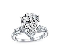 Bague De Mariage 7Ct Aaa Cz Pear Shaped Brilliant Cut Solitaire Teardrop Statement Engagement Ring For Women Thin Band .925 Argent Sterling Cubic Zirconia Baguette Side Stones