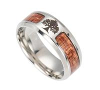 DFWY Bague de Mariage Arbre de Vie Viking en Acier Inoxydable pour Hommes, Alliance Nordique Yggdrasil Et Incrustation de Bois, Bijoux de Chevalière de Style Gothique Punk Vintage Poli À la Main