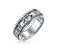Bague de mariage Claddagh d'amitié celtique irlandaise personnalisée BFF unisexe pour couples, pour hommes et femmes, en argent sterling oxydé .925 personnalisable