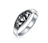 Bague de mariage Claddagh d'amitié celtique irlandaise pour couples BFF pour hommes et femmes en argent sterling oxydé .925