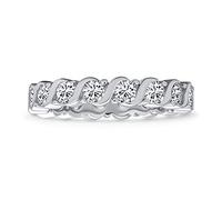 Bague de mariage d'anniversaire éternité empilable en vague avec zircon cubique CZ pour femmes en argent sterling .925