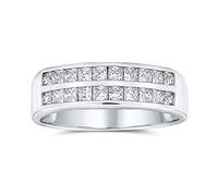 Bague de mariage d'anniversaire pour femme en argent sterling 925 avec deux rangées de zircon cubique taille princesse AAA serti en rail.