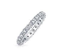 Bague de mariage d'anniversaire pour femmes en argent sterling .925, fine et empilable, avec zircon cubique AAA CZ éternité 3MM.