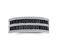 Bague de mariage demi-éternité pour femmes en argent sterling .925, pavée de zircone cubique à deux tons, large bande à 4 rangées avec rayures AAA CZ, noir et blanc.