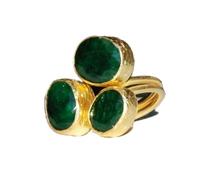 Bague de mariage en or avec émeraudes géantes - Bague vintage en or 18 carats - Bague de cocktail ovale avec strass pour femme - Bague de fête, bal de fin d'année, bijoux verts, US Code 9, Plaqué or