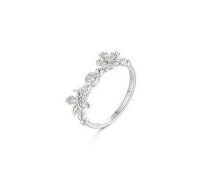 Bague de mariage en or blanc 9 K/14 K/18 carats avec moissanite en forme de fleur et papillon