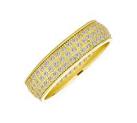 Bague de mariage éternité d'anniversaire classique traditionnelle pour femme, 3 rangées micro pavé zircon cubique CZ, plaqué or jaune 14K, argent sterling rhodié .925, largeur 5MM