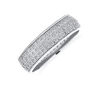 Bague de mariage éternité d'anniversaire classique traditionnelle pour femme à 3 rangs micro pavé en zircon cubique CZ en argent sterling .925 rhodié, largeur 5MM