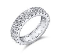 Bague de mariage éternité d'anniversaire classique traditionnelle pour femme à deux rangs pavés de zircon cubique CZ en argent sterling rhodié .925, largeur 5MM