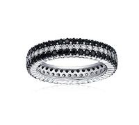 Bague Eternity Ring Pour Femmes En Argent Sterling Avec Zircon Cubique En Pavé, Rangs De Rayures Aaa Cz, Noir Et Blanc.