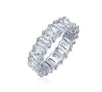 Bague de mariage éternité style Art Déco AAA CZ taille émeraude zircon cubique pour femmes en argent sterling .925 4MM.