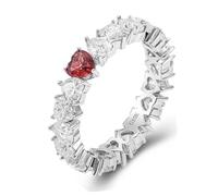 Bague de Mariage Gravure Alliance Or Blanc 9 Carats Rubis Créé en Laboratoire; Moissanite Cœur Taille Mère pour Épouse Anniversary Bijoux