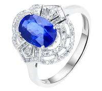 Bague de Mariage Gravure Bague Bleu Clair Or Blanc 18 Carats Saphir Créé en Laboratoire Fleur Évidée avec Saphir et Diamant de 2,1 CT Taille Élégant pour Épouse Nouvelle Année Bijoux