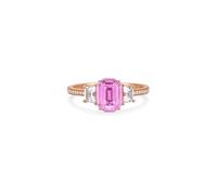 Bague de Mariage Gravure Bague de Fiançailles Femme Or Rose 9 Carats Au375 Géométrique avec Saphir Rose Coloré de 1,08 CT et Diamant Taille Moderne pour Mesdames Action de Grâces Bijoux