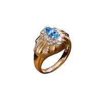 Bague de Mariage pour Femme Bague Vintage Or Femme Or Jaune 9 Carats Au375 Goutte D'Eau avec Aigue-Marine 1 Carat et Diamant Taille Mise à Niveau 3.0 pour Mesdames Action de Grâces Bijoux