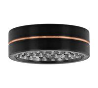 Bague de mariage pour homme en carbure de tantale avec finition satinée noir mat avec rainure en or rose et incrustation en fibre de carbone 8 mm