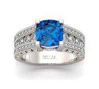 Bague de mariage rétro large en zircone milgrain pour femme avec pierre bleue, taille coussin, bague de fiançailles ronde en argent sterling, pour mariage, Saint-Valentin (Bleu, 64(20.6))