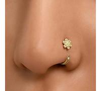 Bague de nez en fleur plaquée or 18 carats 20G - Bague de nez en forme de C avec zircone cubique incrusté. Bijou de nez/narine convenant pour un port quotidien. Petit anneau de nez 1 morceau de fleur